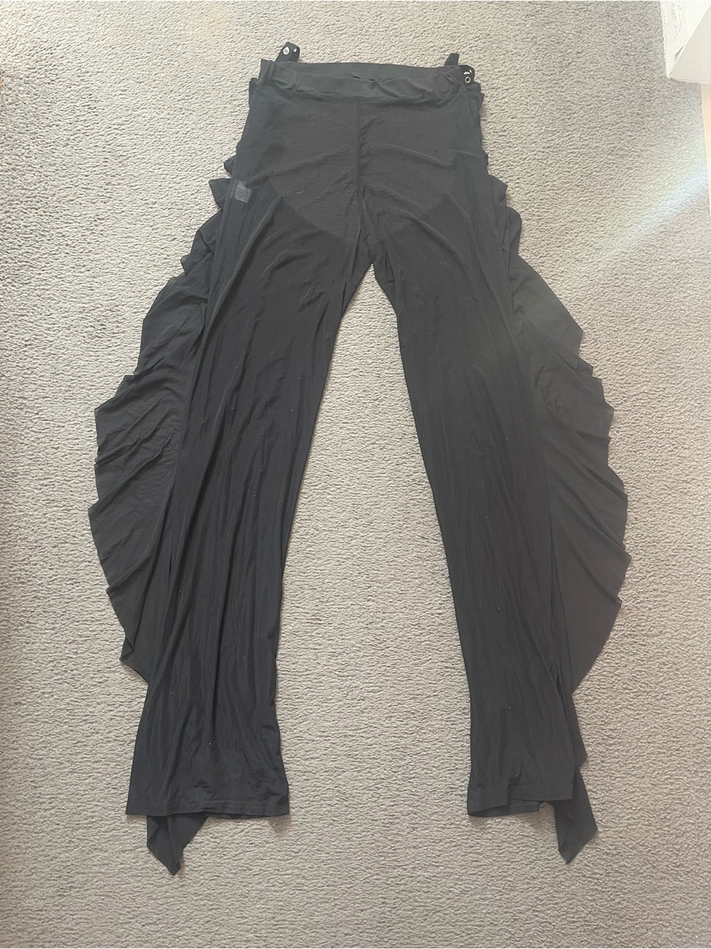 Black Women's Flowing Ruffle sheer mesh Wide-Leg see thru Pants XL